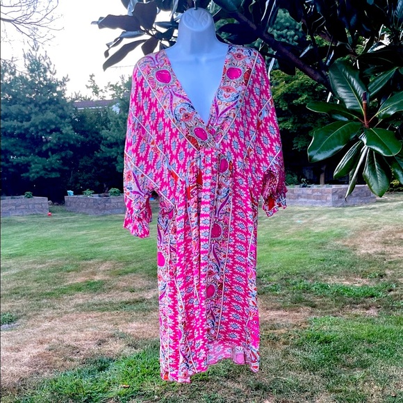 Elings Dresses & Skirts - Vibrant Pink Paisley Midi Dress Cover Up